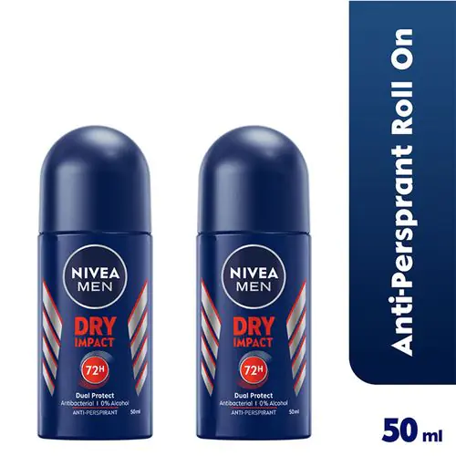 Nivea Dry Impact Roll-On For Men 72H- 50Ml (Pack Of 2)