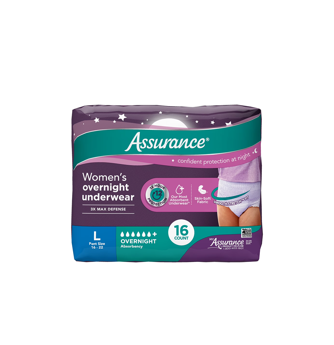 Assurance Women’S Overnight Underwear – Size L (16-22) X 16 Assurance Women’S Overnight Underwear – Size L (16-22) X 16