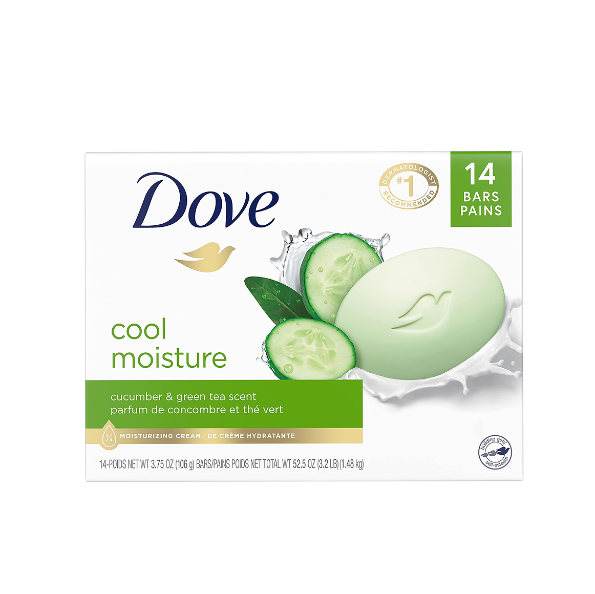 Dove Cool Moisture Moisturizing Cream Bar X 14 – 3.75Oz/106G Dove Cool Moisture Moisturizing Cream Bar X 14 – 3.75Oz/106G