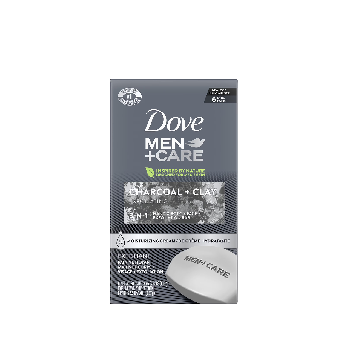 Dove Men+Care Charcoal + Clay Exfoliating 3 In 1 Cream Bar X 8 – 3.75Oz/106G Dove Men+Care Charcoal + Clay Exfoliating 3 In 1 Cream Bar X 8 – 3.75Oz/106G
