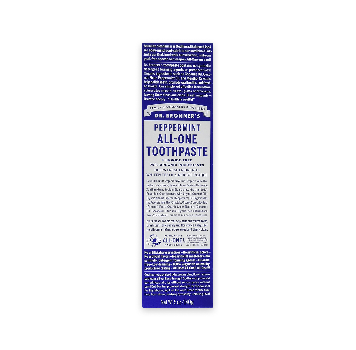 Dr. Bronner’S Peppermint All-One Toothpaste 70% Organic – 5Oz/140G Dr. Bronner’S Peppermint All-One Toothpaste 70% Organic – 5Oz/140G